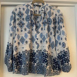 ZARA OVERSIZED TILE  PRINTED 3/4 SLEEVE BUTTON FRONT BLOUSE